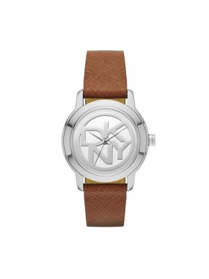 DKNY TOMPKINS CARAMEL COLOR SAFFIANO LEATHER LOGO DIAL WATCH