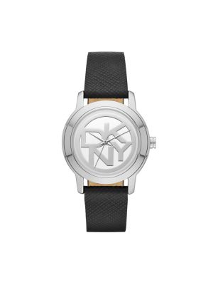 DKNY TOMPKINS BLACK SAFFIANO LEATHER LOGO DIAL WATCH