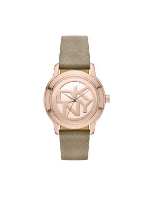 DKNY TOMPKINS GREY SAFFIANO LEATHER LOGO DIAL WATCH