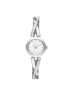 DKNY CROSSWALK SILVER-TONE GLITZ BANGLE WATCH