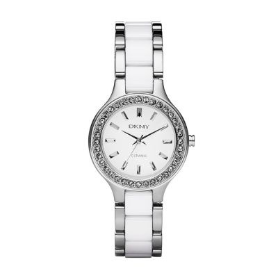 DKNY CHAMBERS WHITE GLITZ CERAMIC WATCH