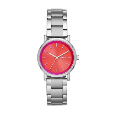 DKNY SOHO SILVER-TONE RED DIAL WATCH