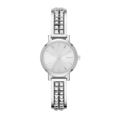 DKNY SOHO SILVER-TONE PYRAMID BRACELET WATCH